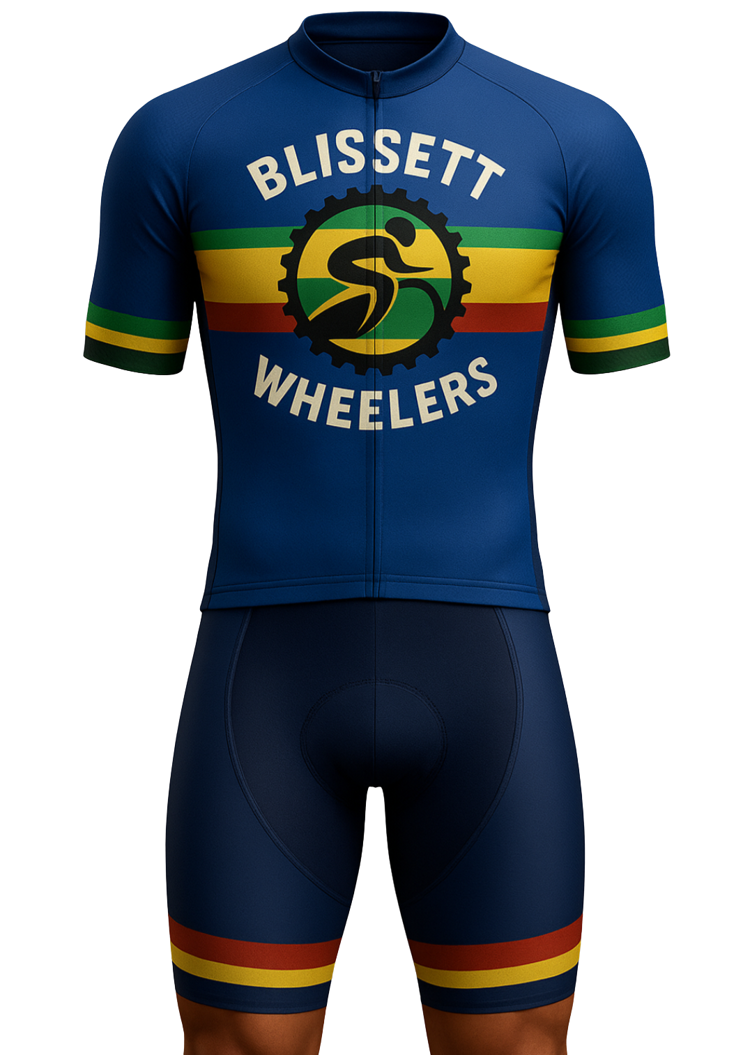 Navy Blissett Wheelers heritage jersey and bibs